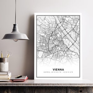 Wien Karte Print Gerahmte Leinwand Wand Kunst Poster Österreich Karte Prints mit Rahmen Weltkarte Kunst Poster Stadt Straße Straßenkarte