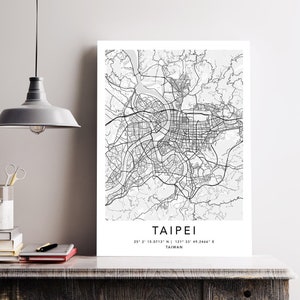 Taipei Kartendruck Leinwand Wandkunst Poster Wandbild Karte Japan mit Rahmen Weltkarte Kunstplakat Stadt Straße Karte