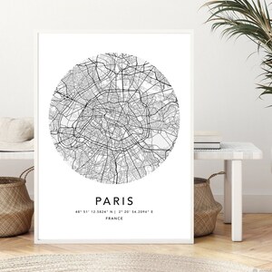 Paris Karte Print Gerahmte Leinwand Wandkunst Poster Frankreich Stadt Karte Prints mit Rahmen Weltkarte Kunstposter Stadtstraße Straßenkarte