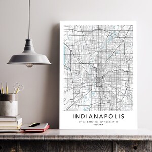 Indianapolis Map Print Framed Canvas Wall Art Poster United States City Map Prints with Frame USA Map Art Poster City Street Road Map