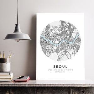 Seoul Karte Druck gerahmte Leinwand Wandkunst Poster Südkorea Karte Drucke mit Rahmen Weltkarte Kunstplakat Stadt Straße Straßenkarte