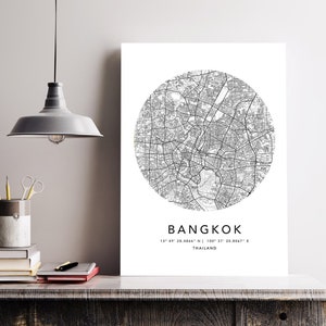 Bangkok Map Print Framed Canvas Wall Art Poster United States City Map Prints with Frame World Map Art Poster City Street Road Map
