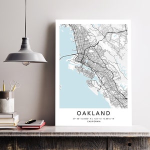 Oakland Map Print Gerahmte Leinwand Wandkunst Poster USA Map Print Schwarzweiße USA Map Art Poster City Street Straßenkarte