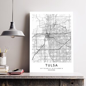 Tulsa Map Print Gerahmte Leinwand Wandkunst Poster USA Map Print Schwarzweiße USA Map Kunstposter City Street Straßenkarte