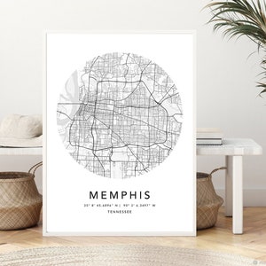 Memphis Map Print Gerahmte Leinwand Wandkunst Poster USA Map Prints with Frame USA Map Art Poster City Street Road Map
