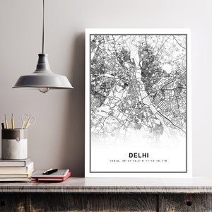 Neu-Delhi Karte Druck Leinwand Wand Kunst Poster Indien Karte Drucke mit Rahmen Weltkarte Kunst Poster Stadt Straße Straßenkarte