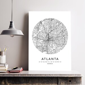 Atlanta Map Print Gerahmte Leinwand Wandkunst Poster USA Map Print Schwarzweiße USA Map Kunstposter City Street Straßenkarte