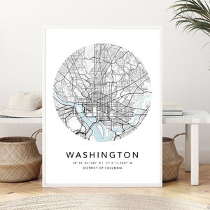 Washington kaartafdruk ingelijste canvas muurkunstposter Verenigde Staten stadskaart wordt afgedrukt met lijst VS kaart kunstposter stadsstraat wegenkaart