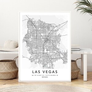 Mapa de Las Vegas, impressão em tela emoldurada, pôster de arte de parede, impressões de mapas da cidade dos Estados Unidos com moldura, pôster de arte de mapa dos EUA, mapa de rua da cidade