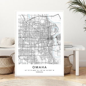 Omaha Map Print Gerahmte Leinwand Wandkunst Poster USA Map Print Schwarzweiße USA Map Art Poster City Street Straßenkarte