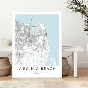 Virginia Beach Map Print Gerahmte Leinwand Wandkunst Poster USA Map Print Schwarzweiße USA Map Kunstposter City Street Straßenkarte