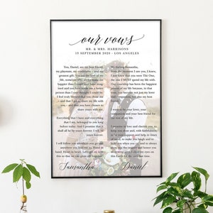 Custom Wedding Vows Framed Print with Photo Personalized Canvas Print 1st Anniversary Gift for Wife Couple Valentines Day Gift