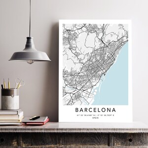 Barcelona Kartendruck gerahmte Leinwand Wandkunst Poster Spanien Karte Drucke Weltkarte Kunstposter Stadtstraße Straßenkarte