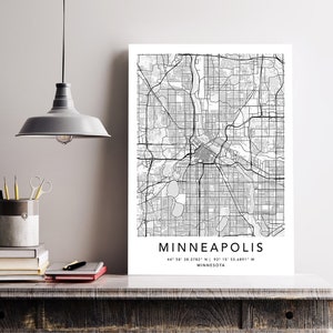 Minneapolis Map Print Gerahmte Leinwand Wandkunst Poster USA Map Print Schwarzweiße USA Map Art Poster City Street Straßenkarte