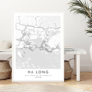 Ho Long Kartendruck Gerahmte Leinwand Wandkunst Poster Vietnam Karte Drucke mit Rahmen Weltkarte Kunstplakat Stadtstraße Straßenkarte