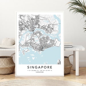 Singapore Map Print Framed Canvas Wall Art Poster United States City Map Prints with Frame World Map Art Poster City Street Road Map