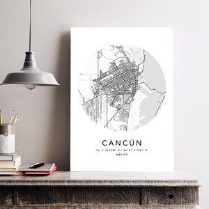 Cancún Map Print Leinwand Wandkunst Poster Mexiko Karte Prints mit Rahmen Weltkarte Kunstposter Stadtstraße Straßenkarte
