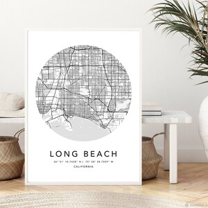 Long Beach Map Print Gerahmte Leinwand Wandkunst Poster USA Map Print Schwarzweiße USA Map Kunstposter City Street Straßenkarte