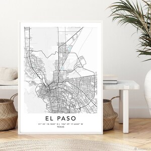 El Paso Map Print Leinwanddruck, Wandkunst, Poster mit Rahmen, Landkarte, USA Map Print Kunstposter