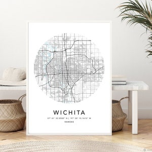 Wichita Map Print Gerahmte Leinwand Wandkunst Poster USA Map Print Schwarzweiße USA Map Art Poster City Street Straßenkarte