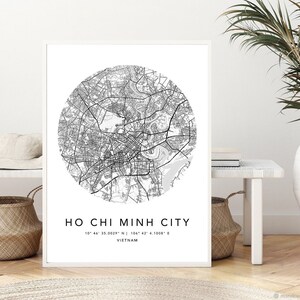 Ho-Chi-Minh-Stadt Karte Druck gerahmte Leinwand Wandkunst Poster Vietnam Karte Drucke mit Rahmen Weltkarte Kunstplakat Stadtstraße Straßenkarte
