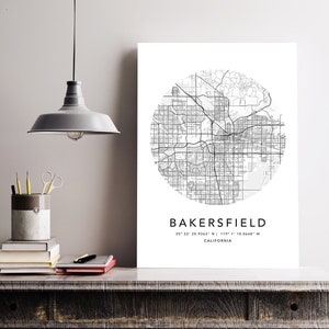 Bakersfield Map Print Gerahmte Leinwand Wandkunst Poster USA Map Print Schwarzweiße USA Map Kunstposter City Street Straßenkarte