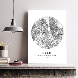 Neu-Delhi Karte Druck Leinwand Wand Kunst Poster Indien Karte Drucke mit Rahmen Weltkarte Kunst Poster Stadt Straße Straßenkarte