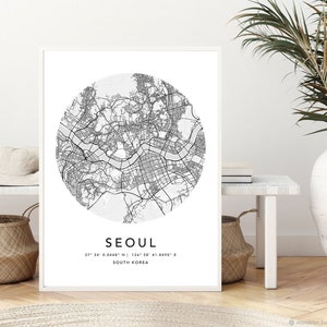 Seoul Karte Druck gerahmte Leinwand Wandkunst Poster Südkorea Karte Drucke mit Rahmen Weltkarte Kunstplakat Stadt Straße Straßenkarte