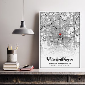 Carte où tout a commencé, cadeau d'anniversaire à imprimer pour lui et son premier rendez-vous personnalisé avec plan des rues personnalisé sur toile, cadeau de la Saint-Valentin
