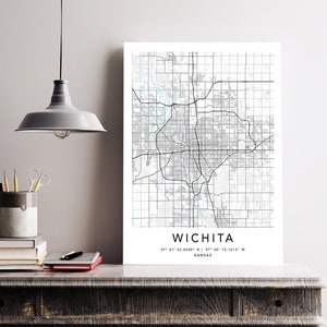 Wichita Map Print Gerahmte Leinwand Wandkunst Poster USA Map Print Schwarzweiße USA Map Art Poster City Street Straßenkarte