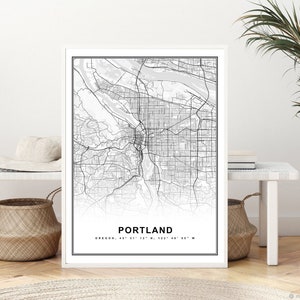 Portland Map Print Gerahmte Leinwand Wandkunst Poster USA Map Print Schwarzweiße USA-Karte Kunstposter City Street Straßenkarte