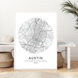 Austin Map Print Framed Canvas Wall Art Poster United States City Map Prints with Frame USA Map Art Poster City Street Road Map