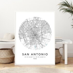 San Antonio Map Print Framed Canvas Wall Art Poster United States City Map Prints with Frame USA Map Art Poster City Street Road Map