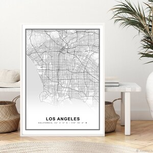 Los Angeles Map Print Framed Canvas Wall Art Poster United States Map Print Black and White USA Map Art Poster City Street Road Map