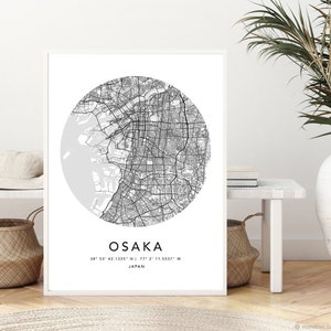 Osaka Karte Druck Gerahmte Leinwand Wandkunst Poster Japan Karte Drucke mit Rahmen Weltkarte Kunstplakat Stadt Straße Straßenkarte