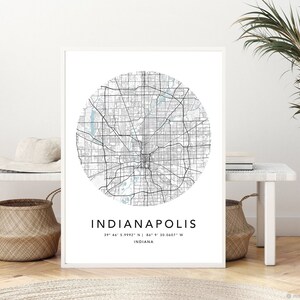 Indianapolis Karte Druck Gerahmte Leinwand Wandkunst Poster USA Karte Stadt Poster Drucke mit Rahmen USA Map Kunstposter City Street Straßenkarte