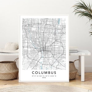 Columbus Map Print Framed Canvas Wall Art Poster United States City Map Prints with Frame USA Map Art Poster City Street Road Map
