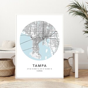 Tampa Map Print Gerahmte Leinwand Wandkunst Poster USA Map Print Schwarzweiße USA-Karte Kunstposter City Street Straßenkarte
