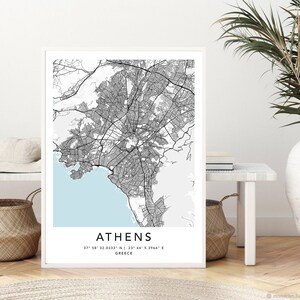 Athen Karte Druck gerahmte Leinwand Wandkunst Poster Griechenland Karte Drucke mit Rahmen Weltkarte Kunstplakat Stadtstraße Straßenkarte
