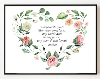 Custom Quote Floral, Personalized Gifts, Song Lyrics Printed, Mother Quote Fathers Day Gift Quotes Prints Framed Canvas Poster Digital