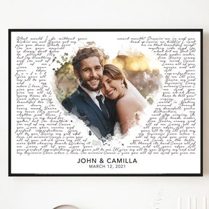 Wedding Song Lyrics with Photo Personalized First Dance Favorite Song Canvas Print 1st Anniversary Custom Sign Framed Fathers Day Gift