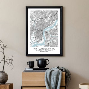 Póster de arte de pared en lienzo con impresión de mapa de Filadelfia, impresiones de mapas de la ciudad de Estados Unidos con marco, póster de arte de mapa de EE. UU., mapa de calles de la ciudad