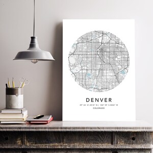 Denver Print Gerahmte Leinwand Wandkunst Poster USA Karte Stadt Poster mit Rahmen USA Map Kunstposter City Street Straßenkarte