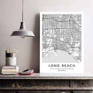 Long Beach Map Print Gerahmte Leinwand Wandkunst Poster USA Map Print Schwarzweiße USA Map Kunstposter City Street Straßenkarte