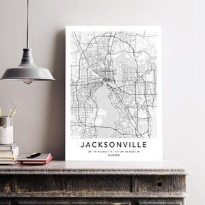Jacksonville Map Print Framed Canvas Wall Art Poster United States City Map Prints with Frame USA Map Art Poster City Street Road Map