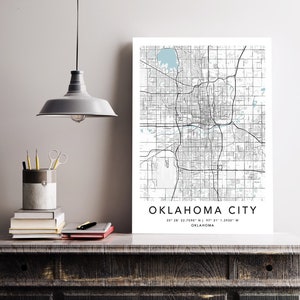 Oklahoma City Map Druck gerahmte Leinwand Wandkunst Poster USA Karte Poster mit Rahmen USA Map Kunstposter City Street Straßenkarte