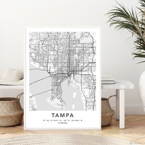 Tampa Map Print Gerahmte Leinwand Wandkunst Poster USA Map Print Schwarzweiße USA-Karte Kunstposter City Street Straßenkarte