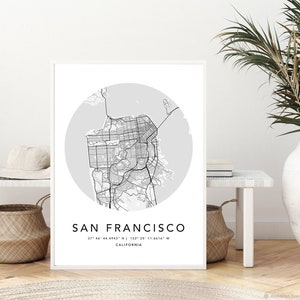 San Francisco Karte Kunstdruck Gerahmte Leinwand Wandkunst Poster USA Karte Stadtplan Poster mit Rahmen USA Map Kunstposter City Street Straßenkarte