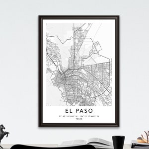 El Paso Map Print Gerahmte Leinwand Wandkunst Poster USA Map Print Schwarzweiße USA Map Art Poster City Street Straßenkarte