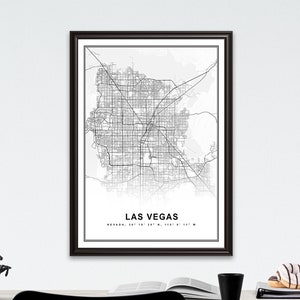 Impression de carte de Las Vegas encadrée, toile d'art mural, affiche d'art carte des États-Unis, impression de carte des États-Unis en noir et blanc, affiche d'art de carte des États-Unis, rue de la ville, carte routière